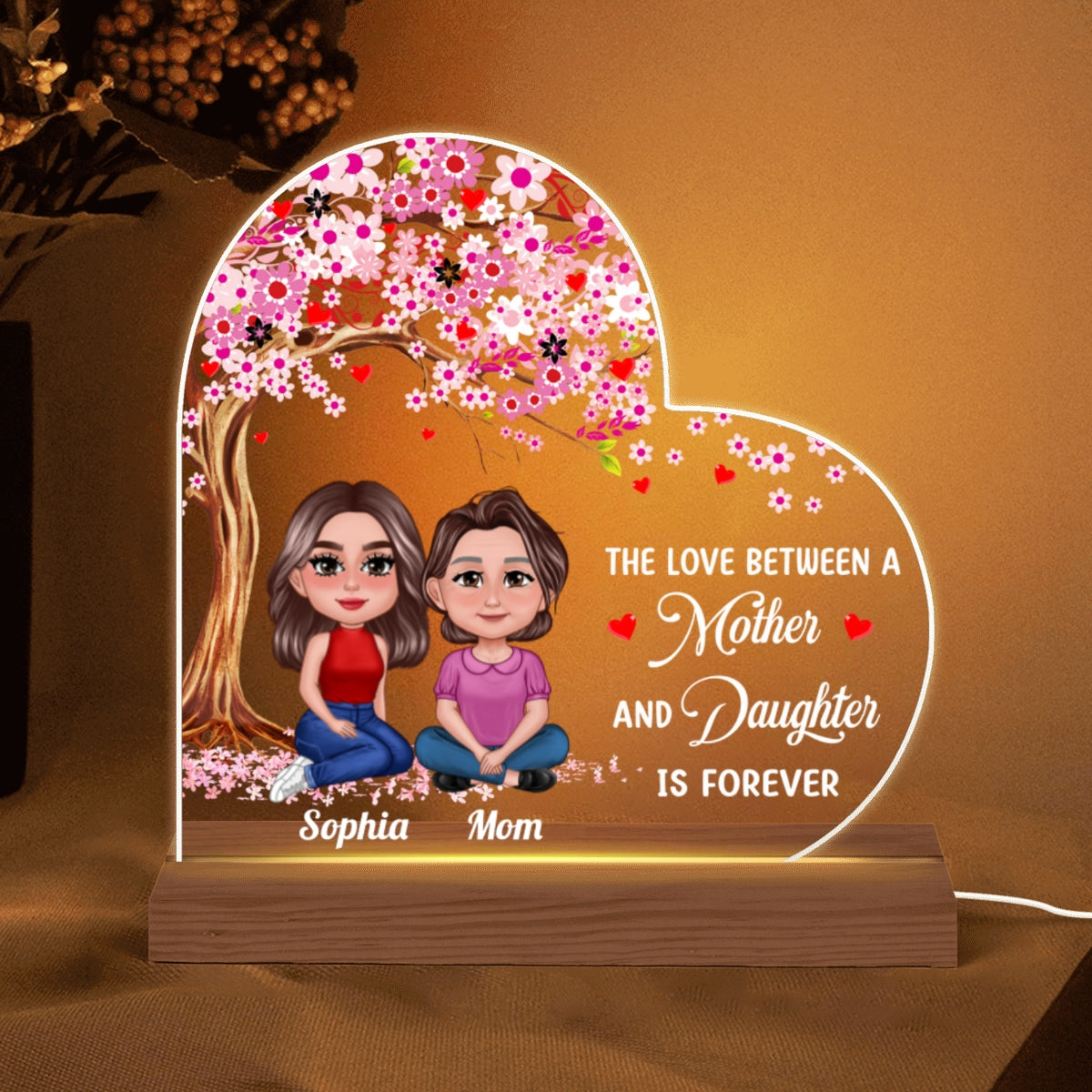 Pretty Doll Mother Daughters Under Tree Personalized Acrylic Custom Shape LED Night Light