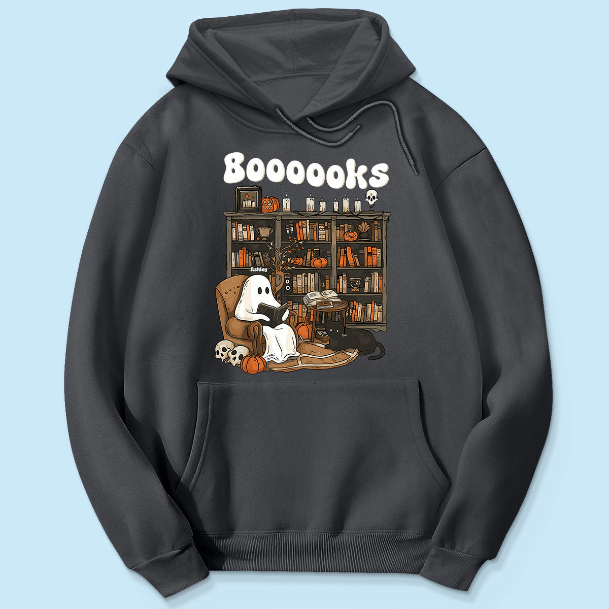 Booooks Retro Ghost Reading Books Personalized Halloween Shirt for Book Lover, Librarian, Teacher