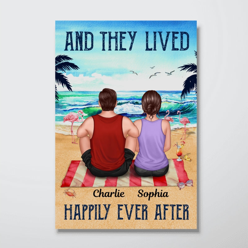 Vintage Couple Back View Sitting On The Beach Summer Personalized Vertical Poster