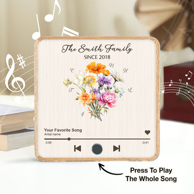 Birth Month Flower Bouquet Family Name Personalized Music Fridge Magnet