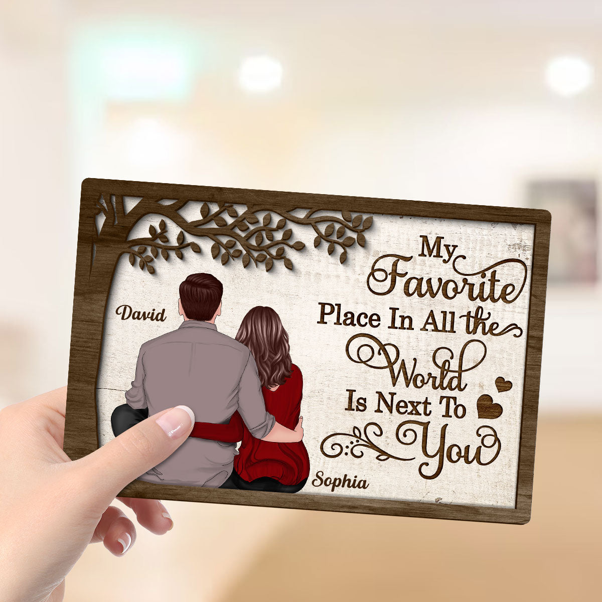 My Favorite Place In All The World Couple Personalized 2-Layer Wooden Plaque, Valentine‘s Day Gift For Him, For Her