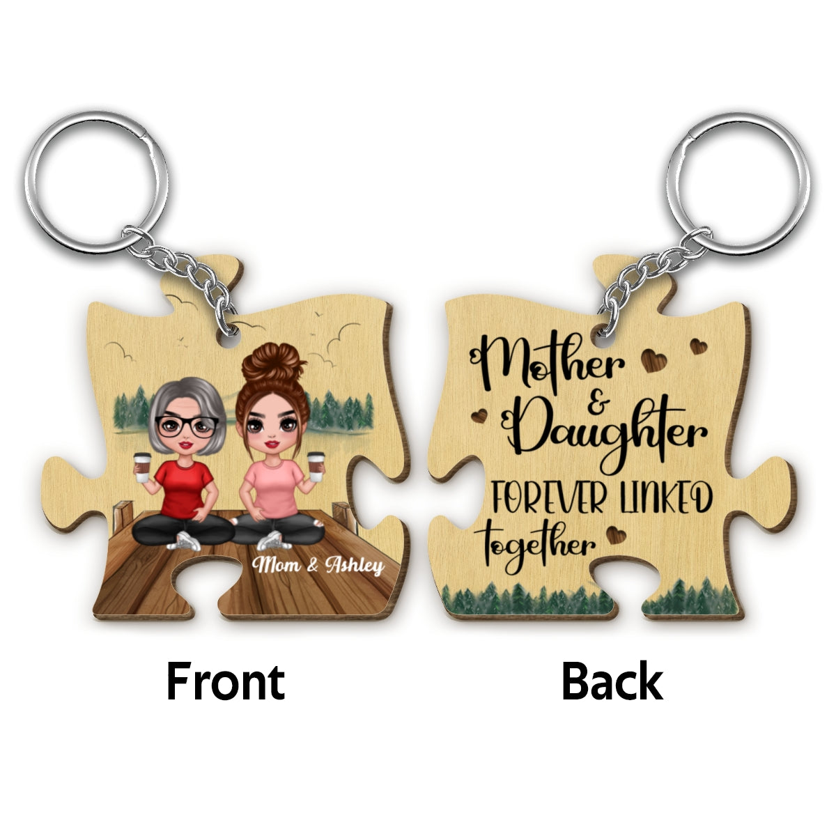 Mother Daughter Linked Forever Mother‘s Day Gift Personalized Wooden Keychain