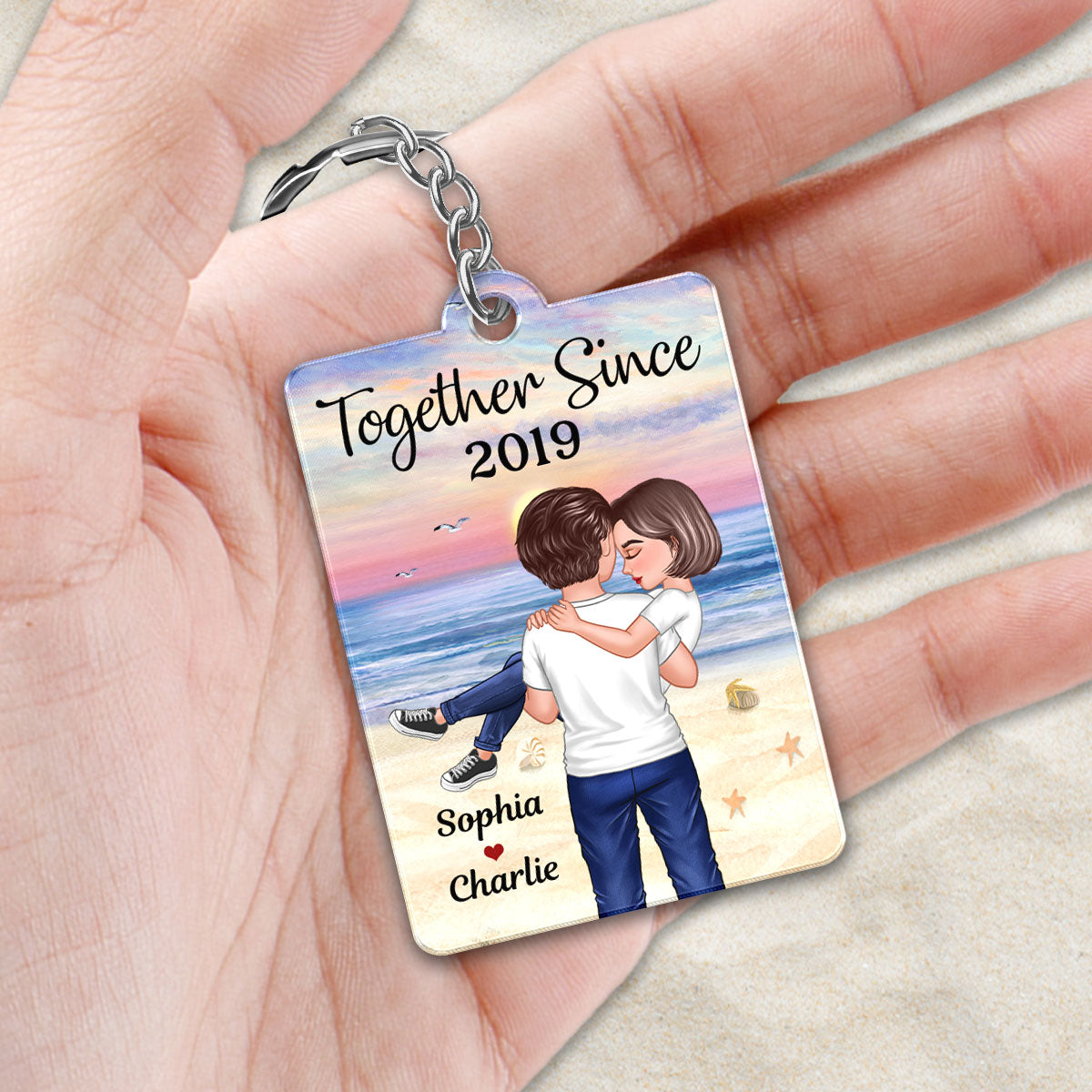 Couple Holding Embracing On Beach Favorite Song QR Code Personalized Acrylic Keychain