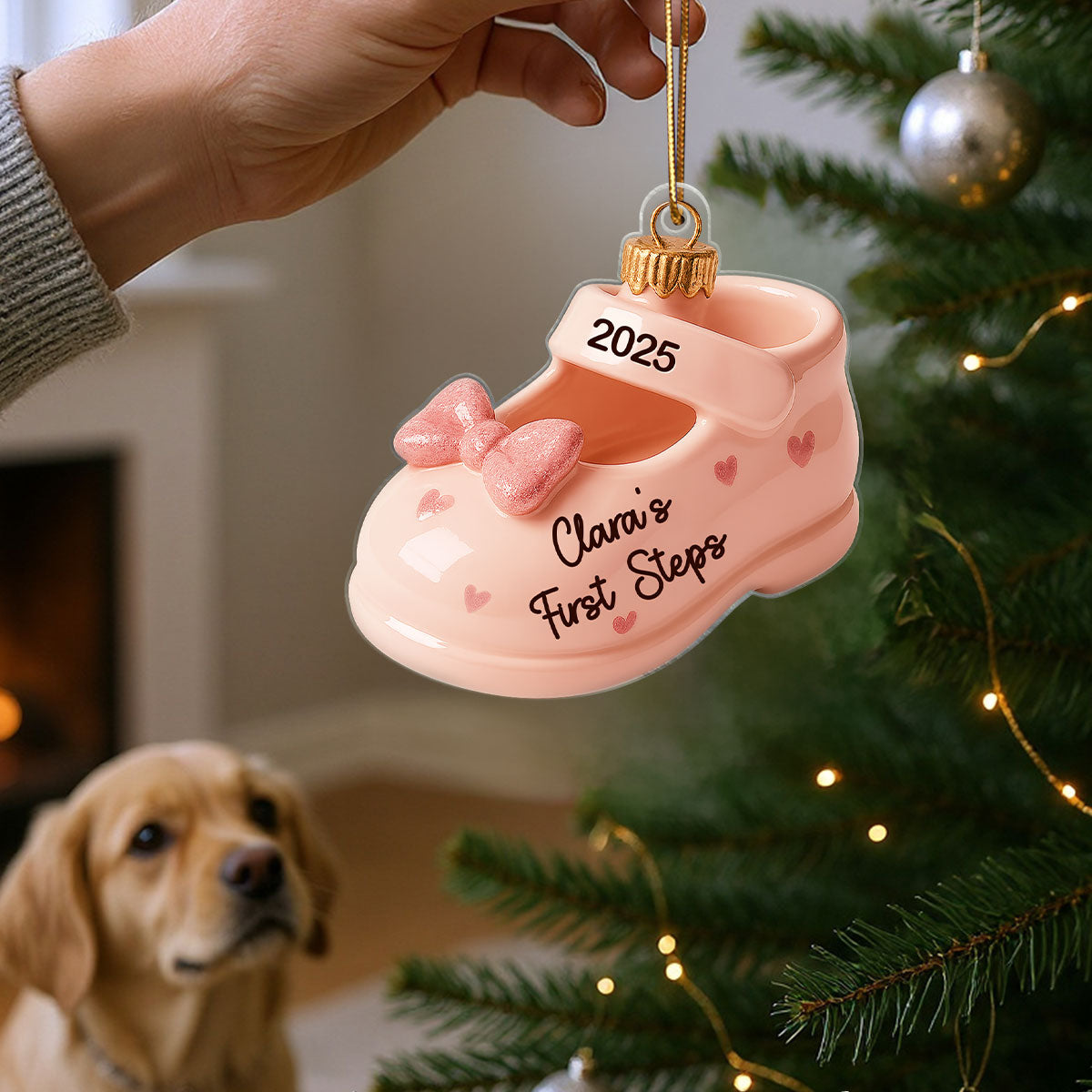 Cute Baby First Steps First Christmas Personalized Flat Acrylic Ornament