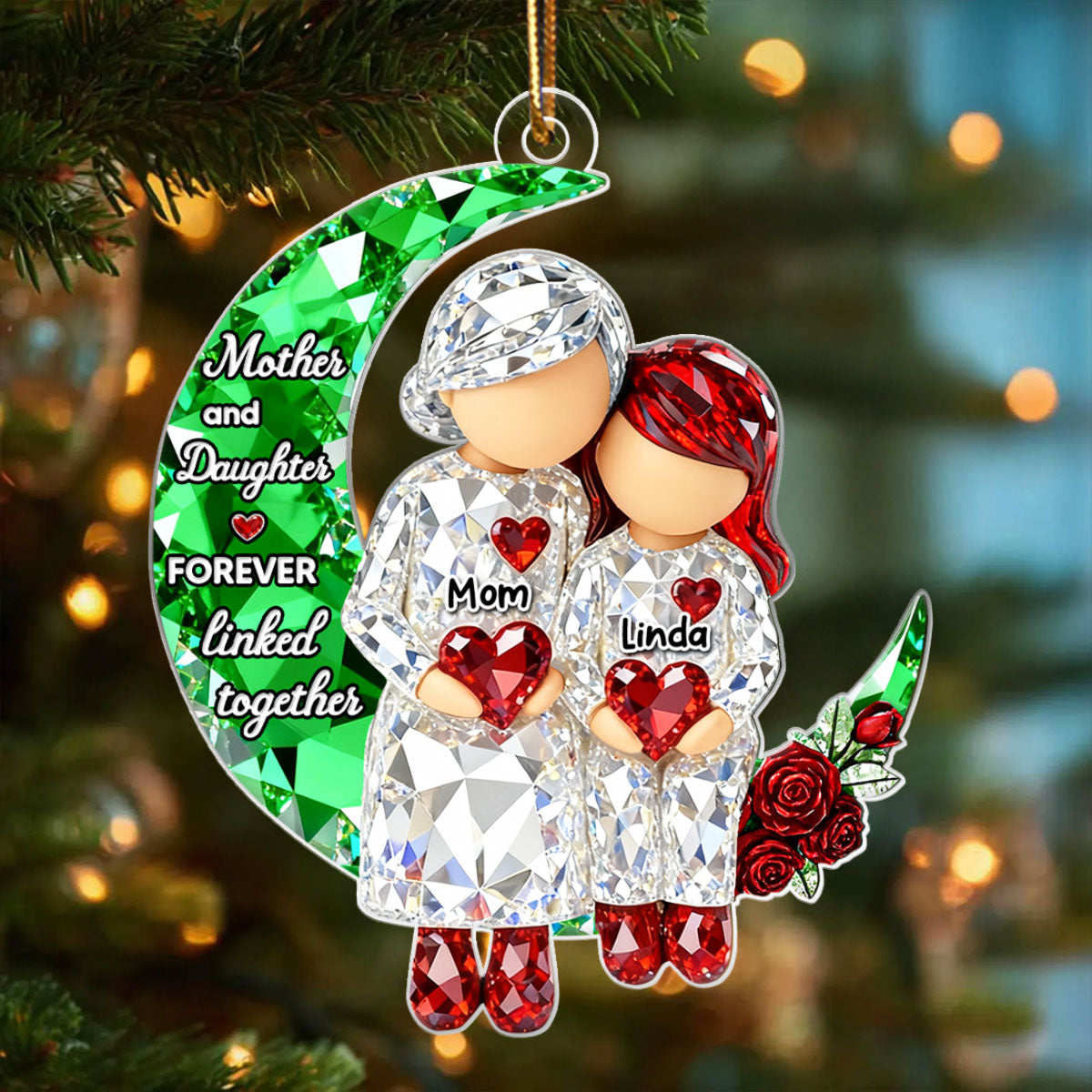 Mother & Daughter Forever Linked Together - Personalized Acrylic Ornament - Sentimental Gift for Mom, Daughter
