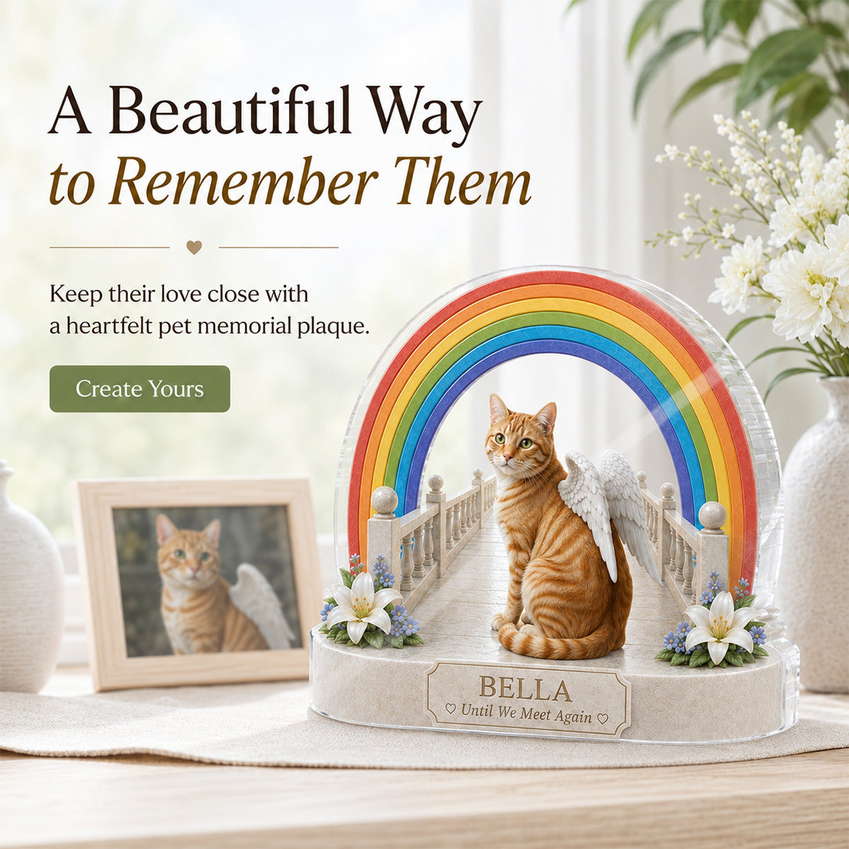 Rainbow Bridge Pet Memorial from Photo - Personalized Acrylic Block