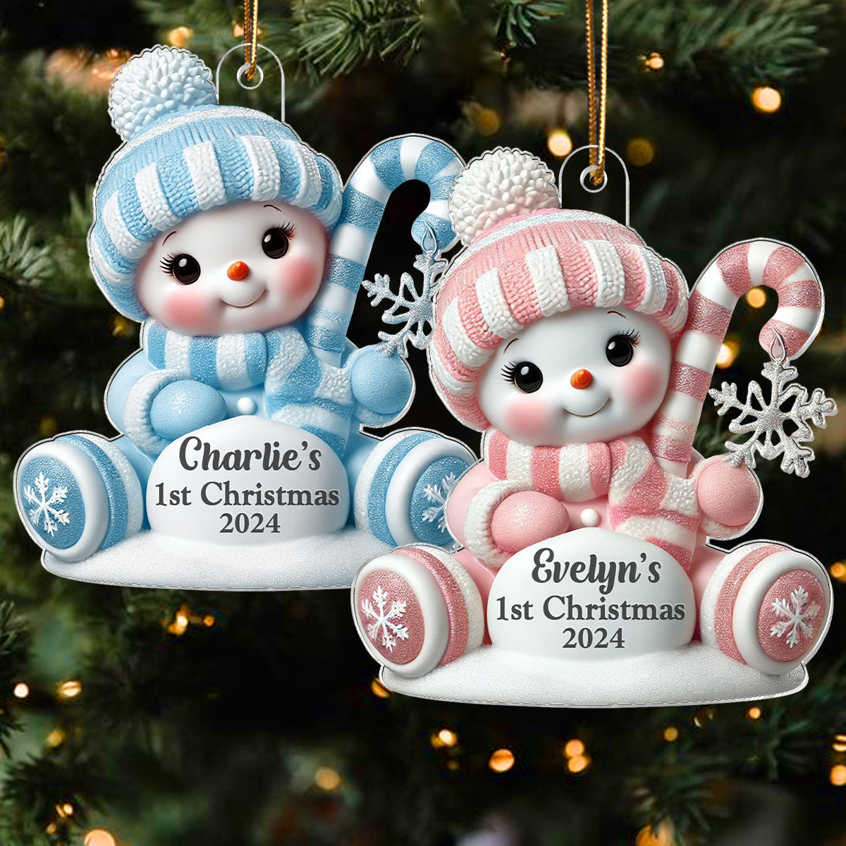Cute Snowbaby Sitting On Snow 3D Effect Baby's First Christmas Personalized Acrylic Flat Ornament