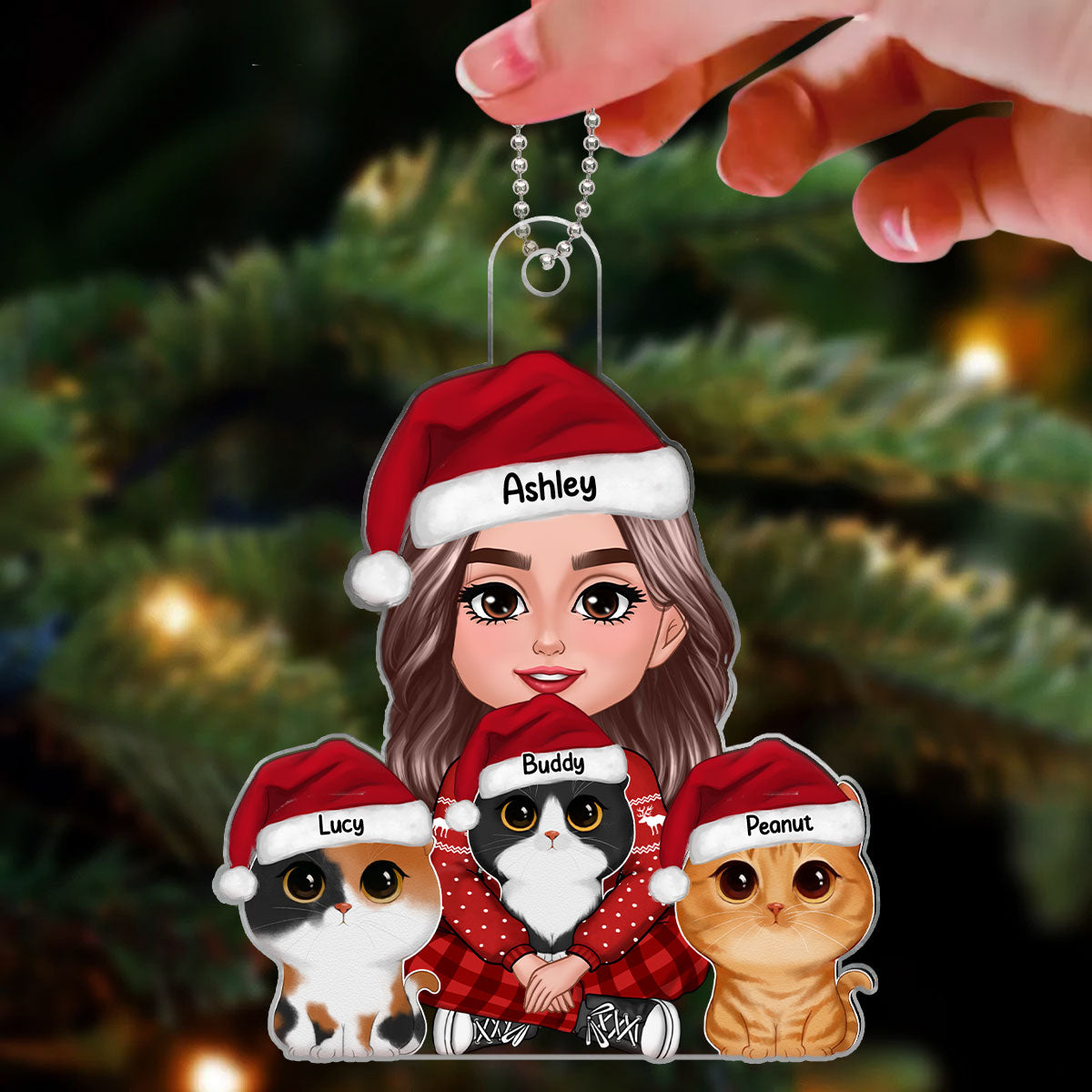 Woman Holding Cute Fluffy Cat Christmas Gift For Cat Lover Cat Mom Personalized Acrylic Ornament