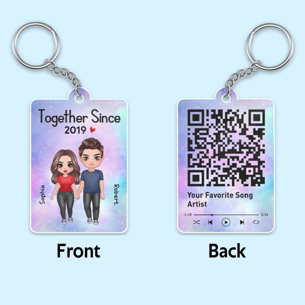 Standing Doll Couple Together Since Favorite Song Scannable QR Code - Personalized Acrylic Keychain