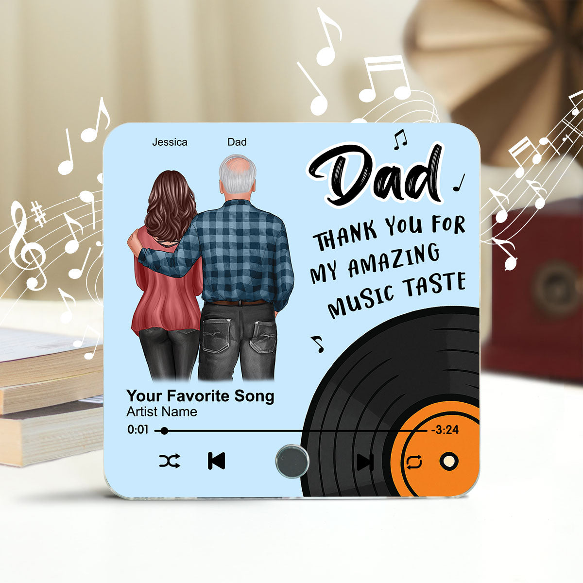 Dad Thank You For My Amazing Music Taste Custom Dad's Favorite Song Personalized Music Fridge Magnet