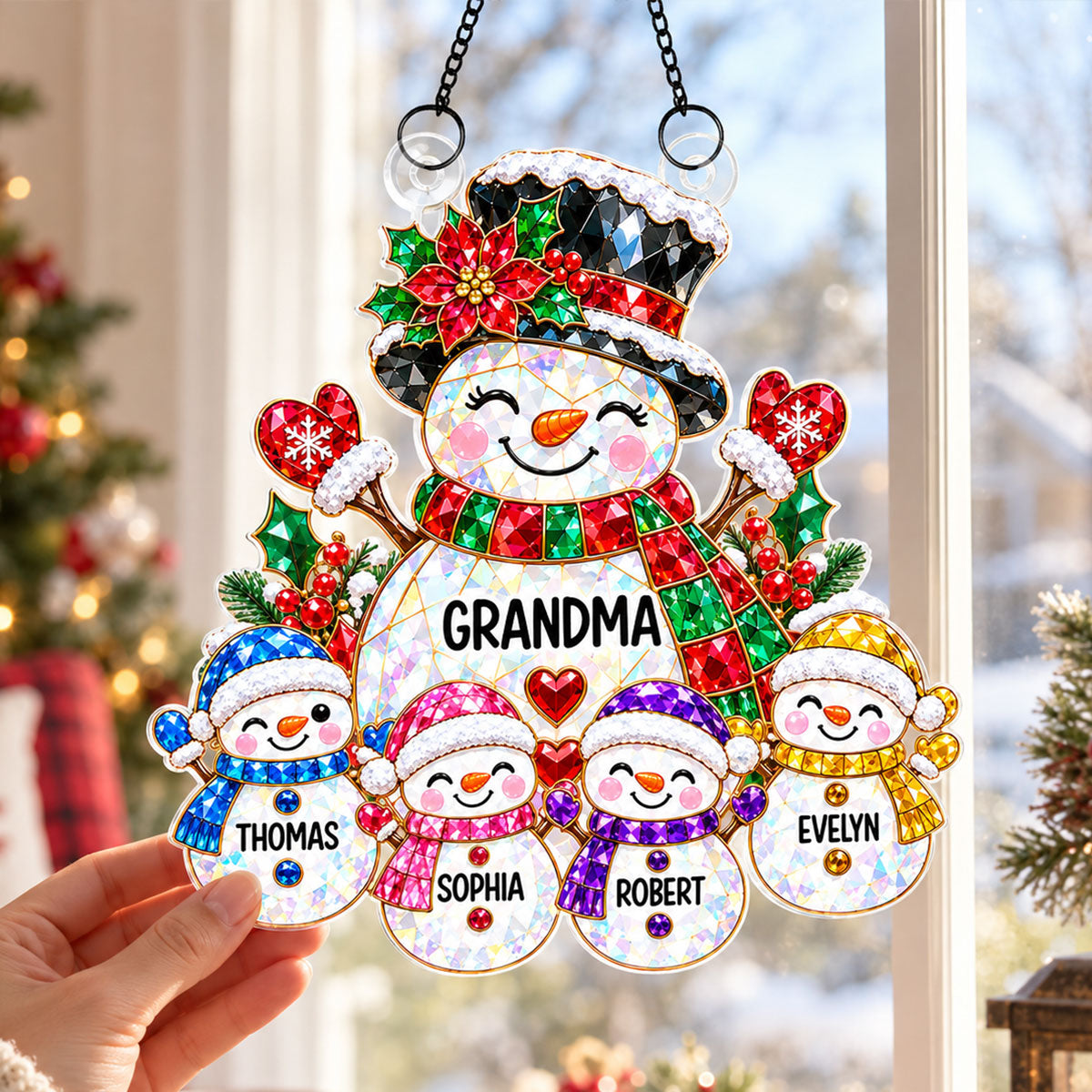Grandma's Little Snowmen - Personalized Acrylic Window Hanging - Christmas Gift For Grandma