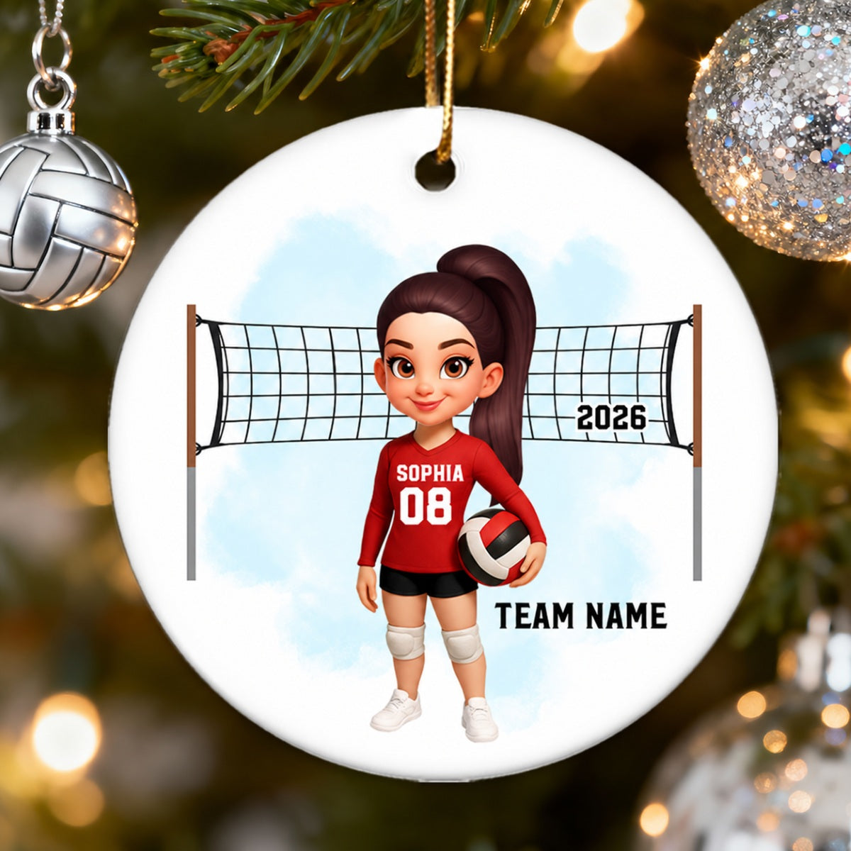 Christmas Volleyball Player - Personalized Ceramic Ornament - Gift For Volleyball Lovers, School Volleyball Team