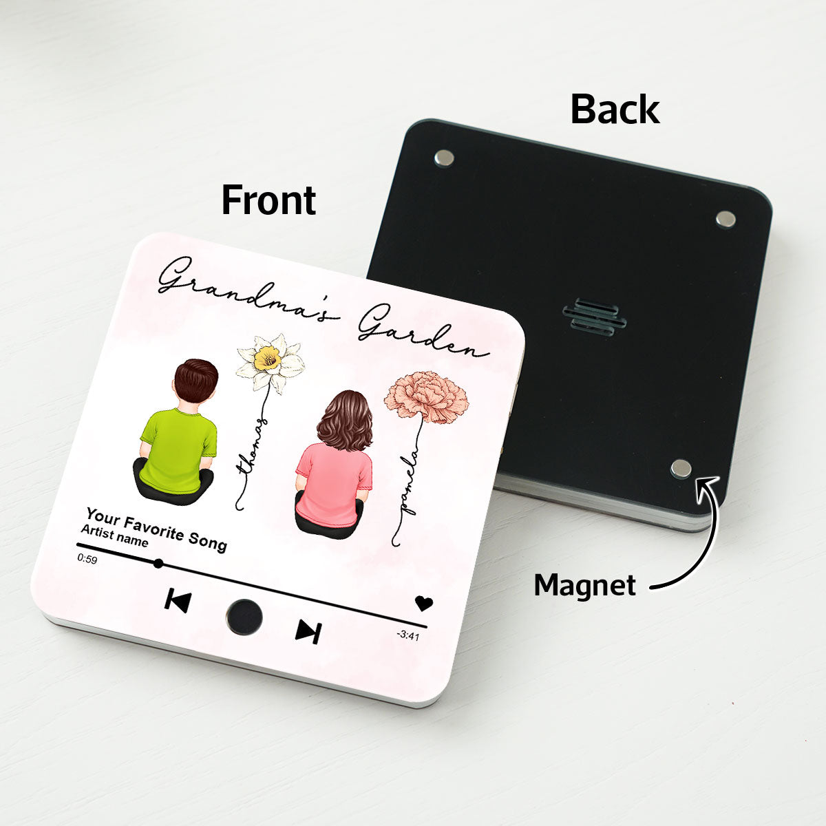 Grandma's Kitchen Grandkids Sitting, Birth Month Flower Personalized Music Fridge Magnet, Heartfelt Gift, Birthday Gift for Grandma