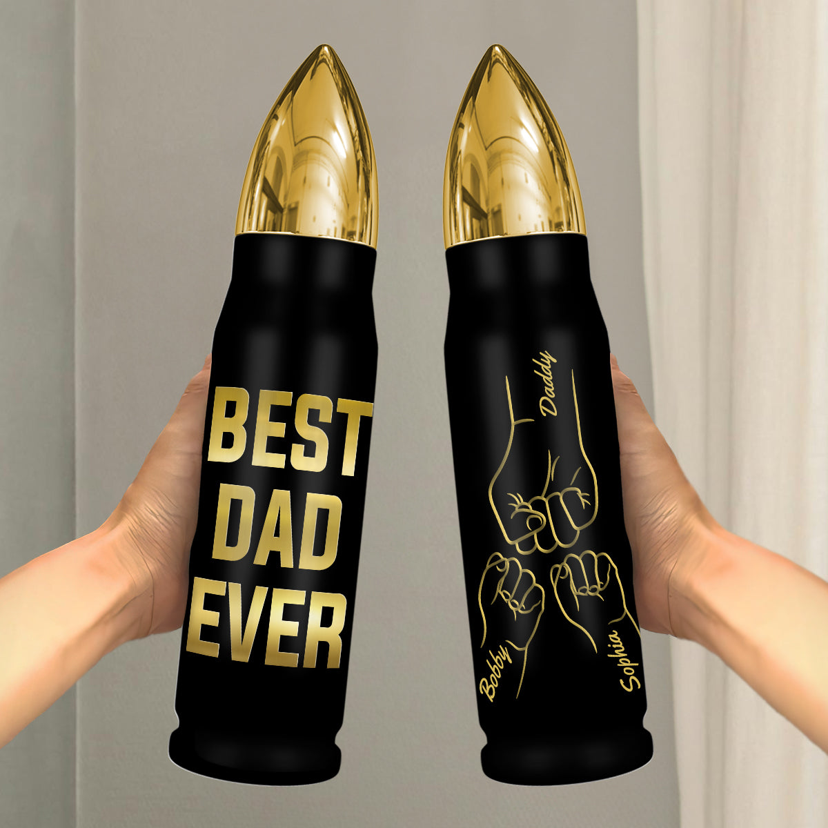 Best Dad Ever Fist Bump Outline Personalized Bullet Tumbler, Gift For Dad, Gift For Husband