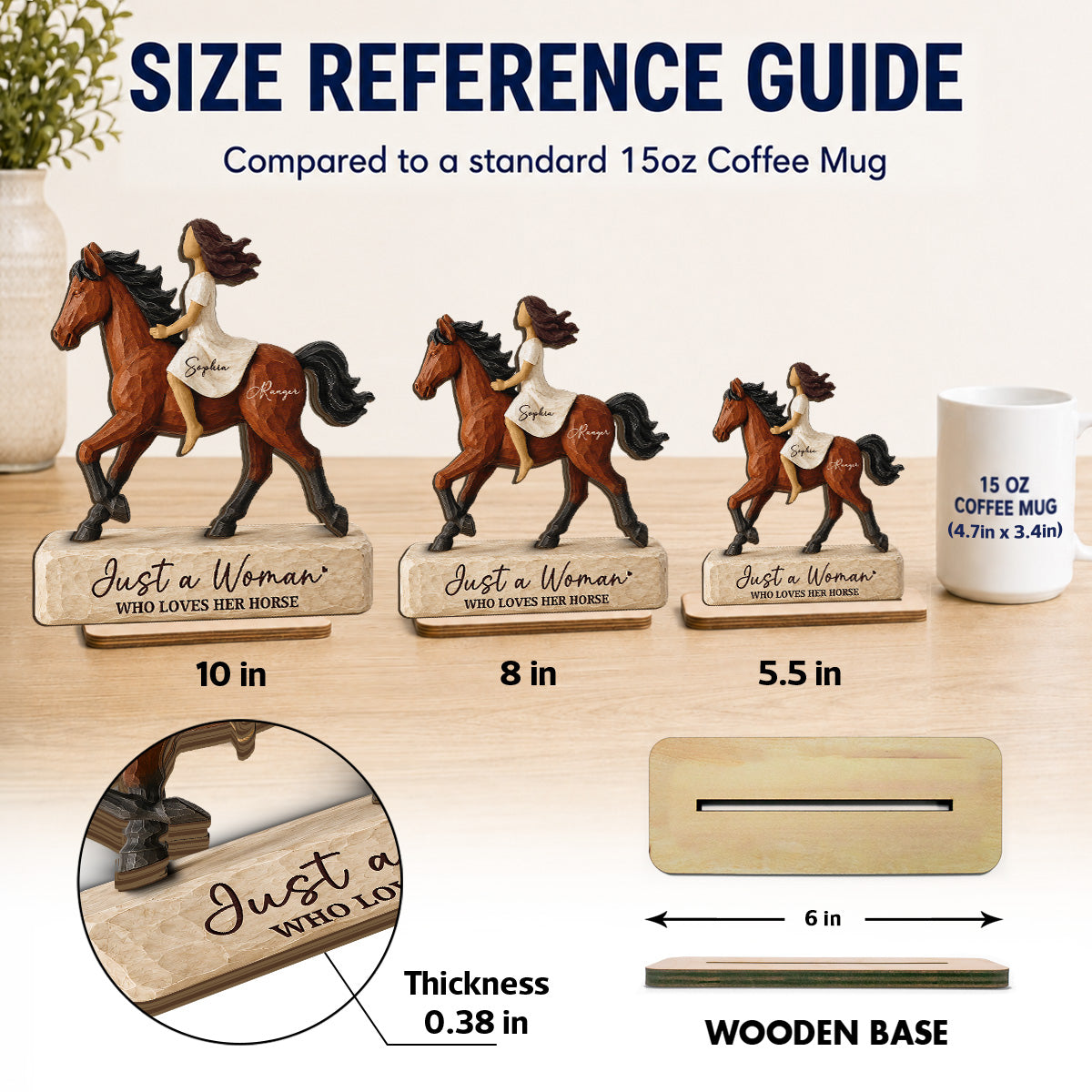 Girl Riding Horse 2D Flat - Personalized 2-Layered Wooden Plaque - Keepsake Gift For Horse Lover