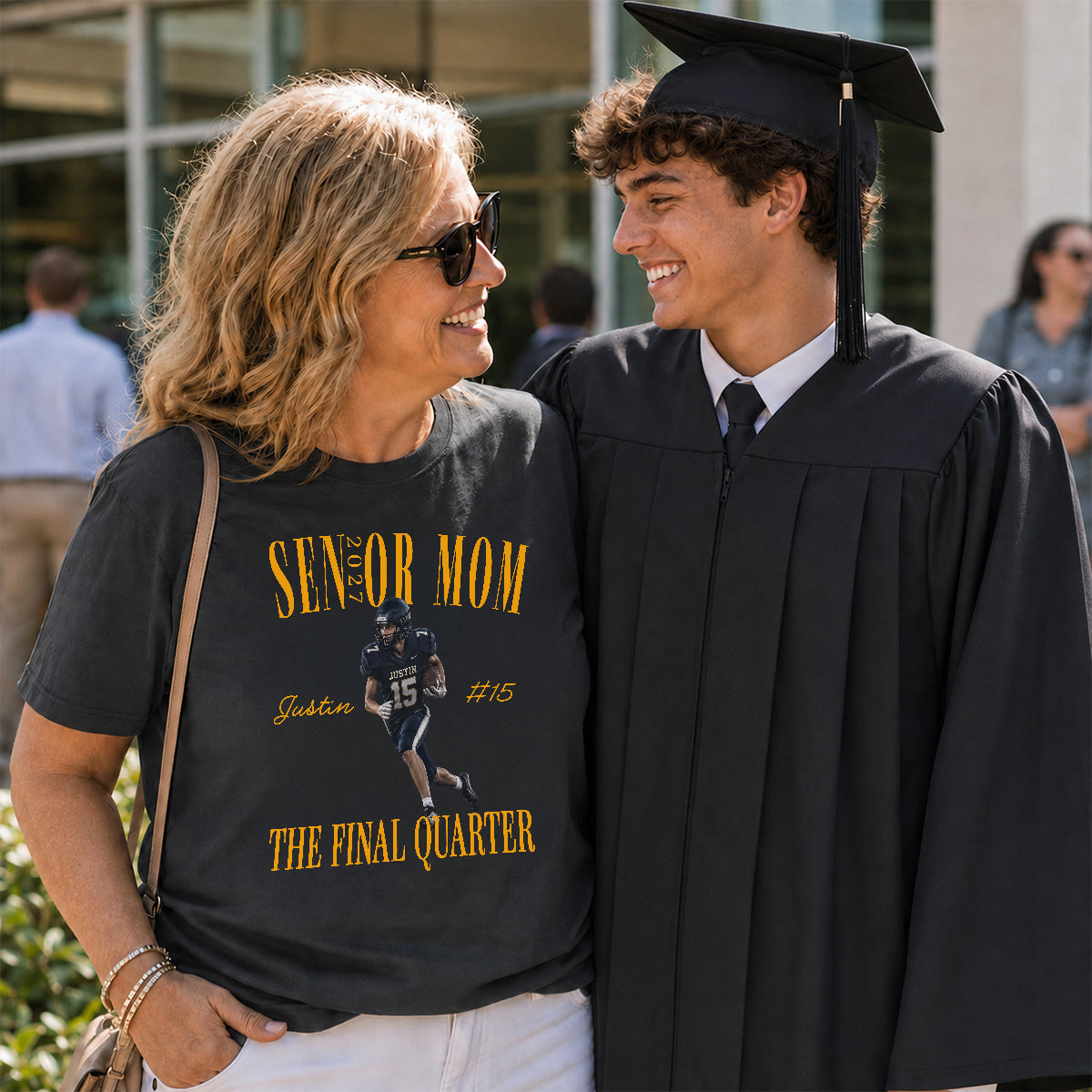 Senior Football Mom The Final Quarter - Personalized Shirt - First Day Of School Gift, Graduation Gift, Back To School Gift