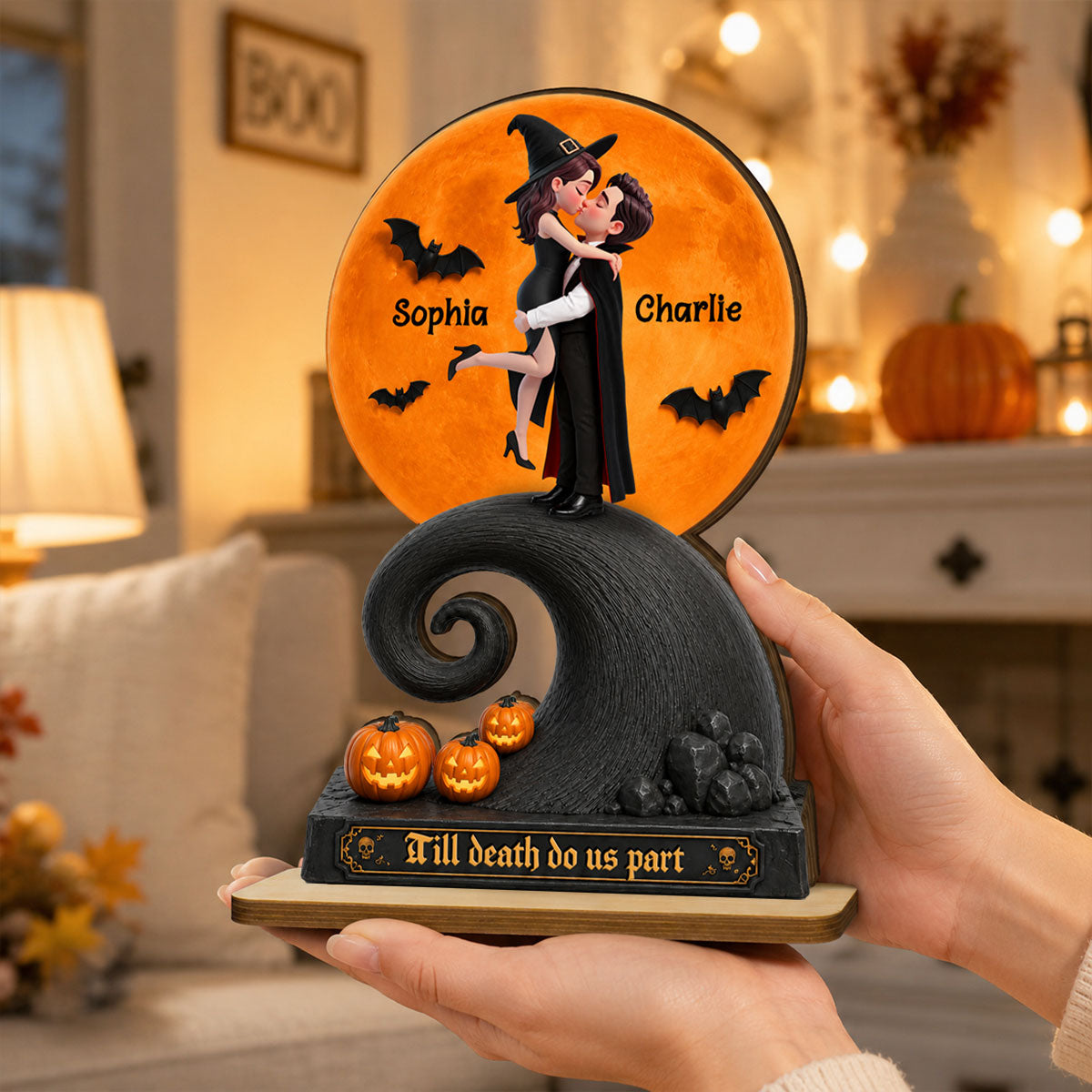 Our Love Beneath The Halloween Moon - Personalized 2-Layered Wooden Plaque - Halloween Gift For Couple - Personalized 2-Layered Wooden Plaque - Halloween Gift For Couple