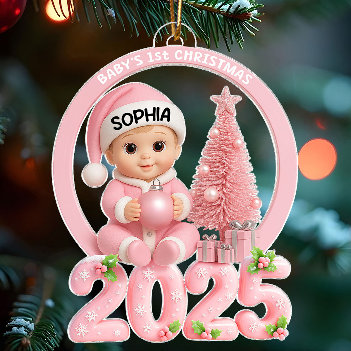 Baby's 1st Christmas Beside Christmas Tree - Personalized Acrylic Ornament - Unique Christmas Gift For New Born, Baby