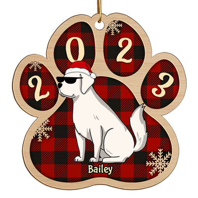 Checkered Paw Funny Dogs Cartoon Christmas Personalized Wooden Ornament
