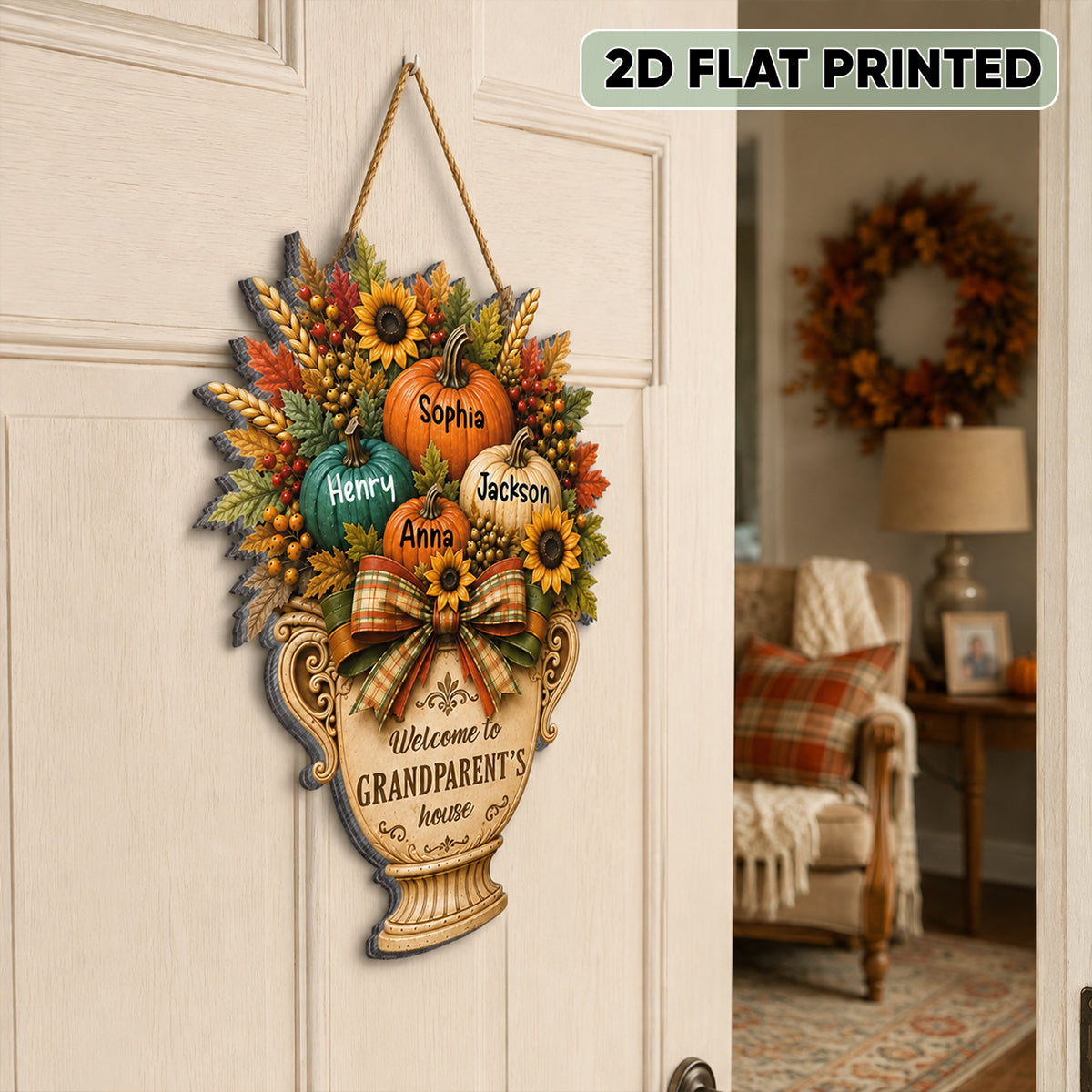 Grandparent's House Monogram Pumpkin - Personalized Door Sign - Fall Season Decor Gift, Gift For Grandma Grandpa