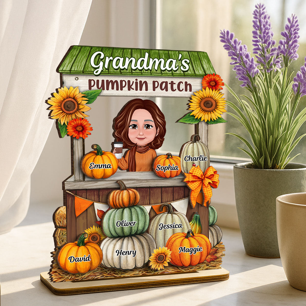 Grandma Mom Fall Season Pumpkin Stand Personalized Wooden Plaque, Meaningful Gift for Grandma