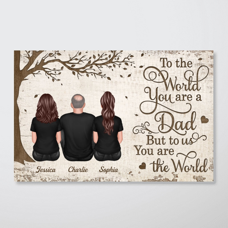 Back View Dad And Kids Dogs Cats Sitting - Personalized Poster - Gift For Dad, Husband