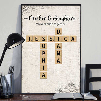 Mother Daughter Forever Linked Together Crossword Puzzle Art Personalized Poster
