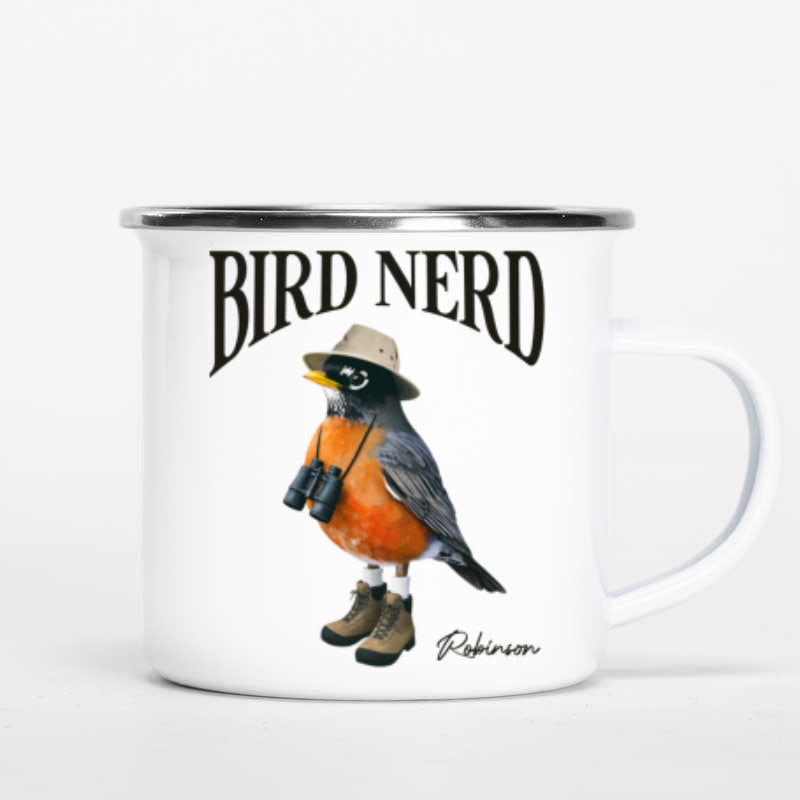 Bird Nerd Funny Gift For Bird Watcher, Bird Twitcher Bird Lover Personalized Enamel Mug