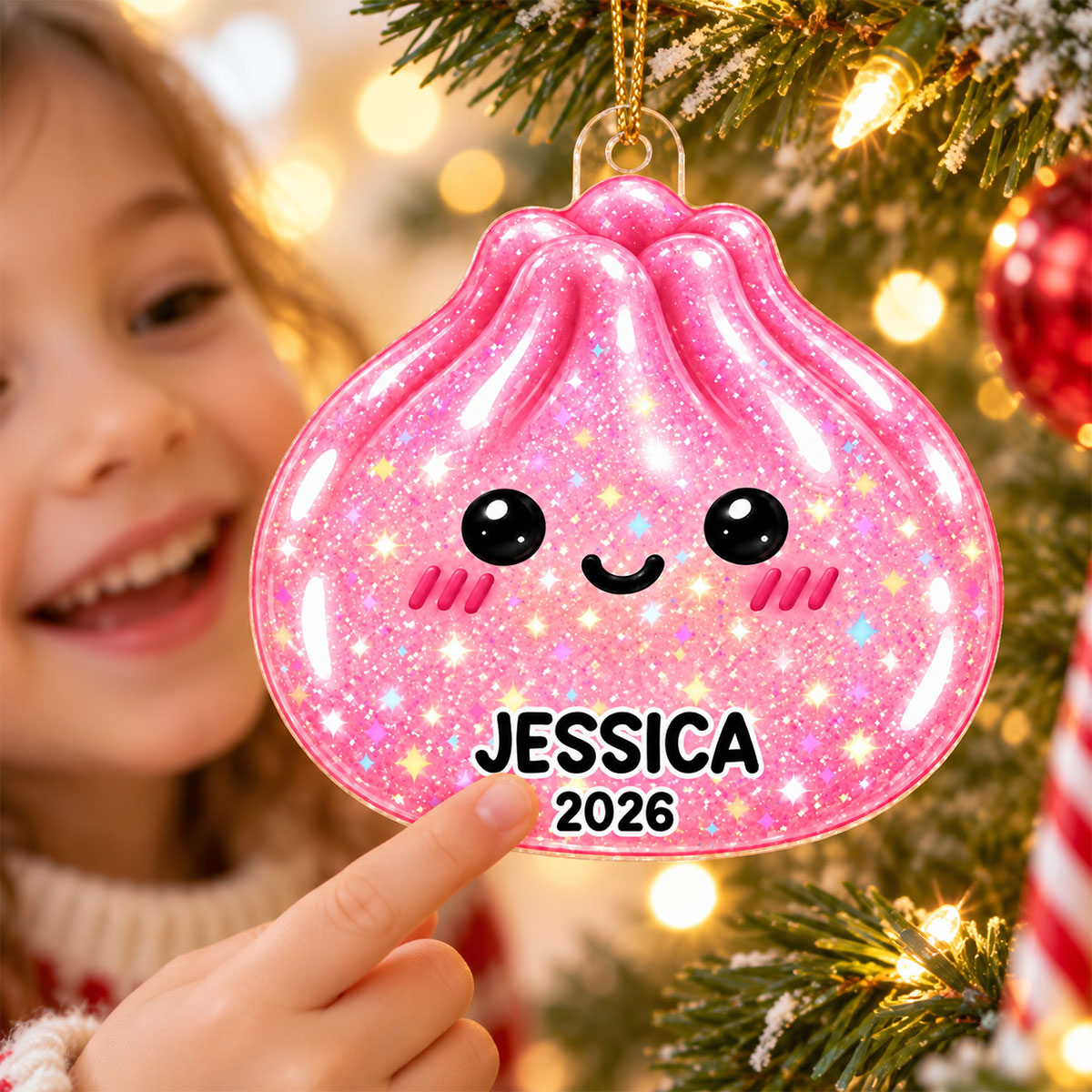 Super Cute Funny Dumpling Dim Sum Custom Name - Personalized Acrylic Ornament - Christmas Gift, Keepsake For Kids, Teenagers