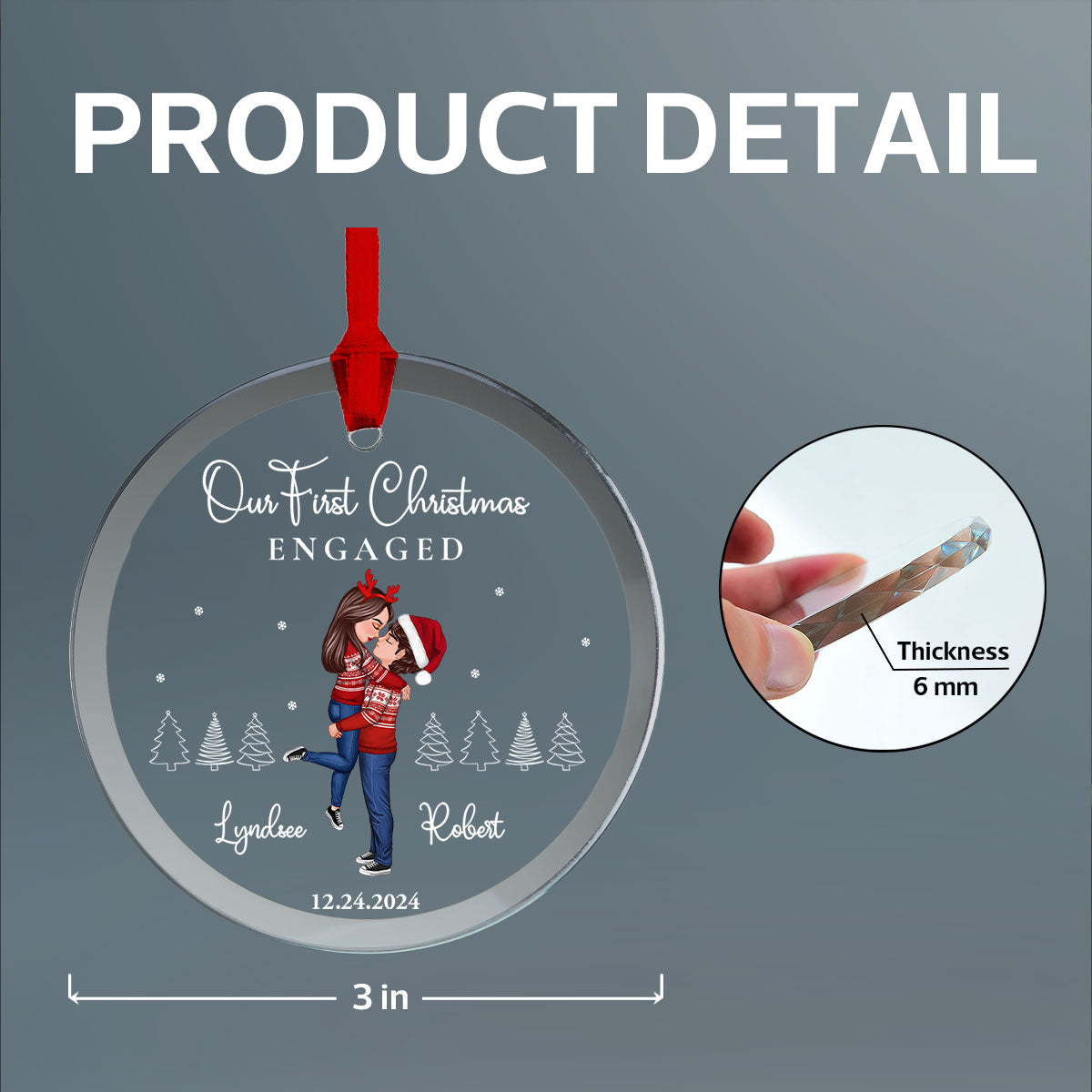 Our First Christmas Engaged Married, Newly Engaged Married Couple Personalized Glass Ornament