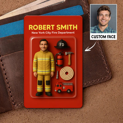 3D Effect Firefighter Custom Figure Personalized Flat Metal Wallet Card