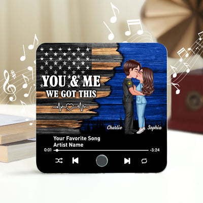 Hero Couple Kissing Half Flag Gift by Occupation Personalized Music Fridge Magnet,  Gift For Him, For Her