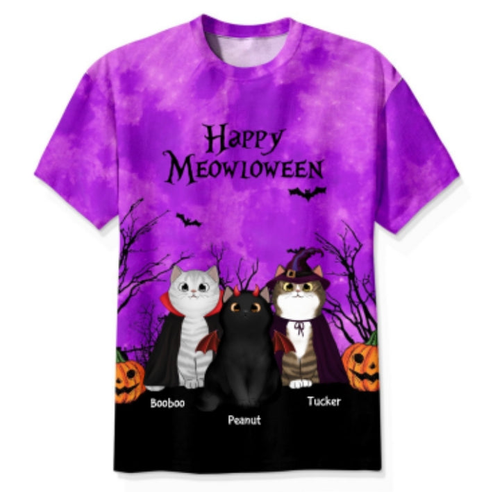 Cat Mom Halloween Moon Light Bat Tree Witchy Theme Personalized Shirt, Purrfect Costume for Cat Lover