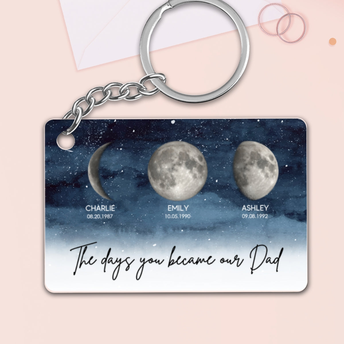 Starry Night Custom Birth Moon Phase The Days You Became Our Dad Personalized Acrylic Keychain