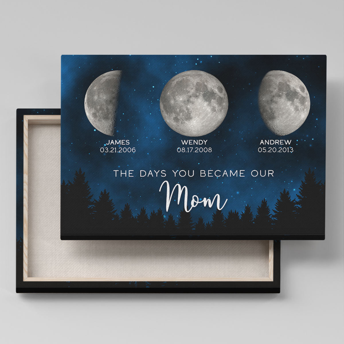 Galaxy Night Custom Birth Moon Phase The Days You Became Our Mom Personalized Canvas