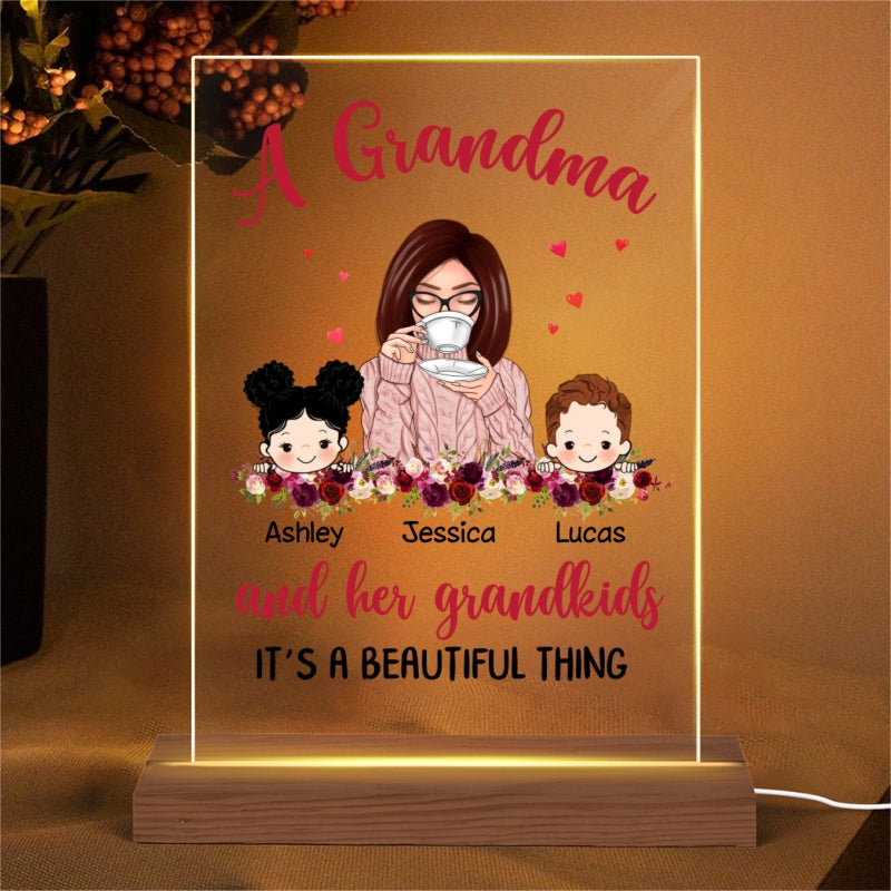 Grandma Grandkids Beautiful Thing Personalized Rectangle Acrylic LED Lamp Night Light