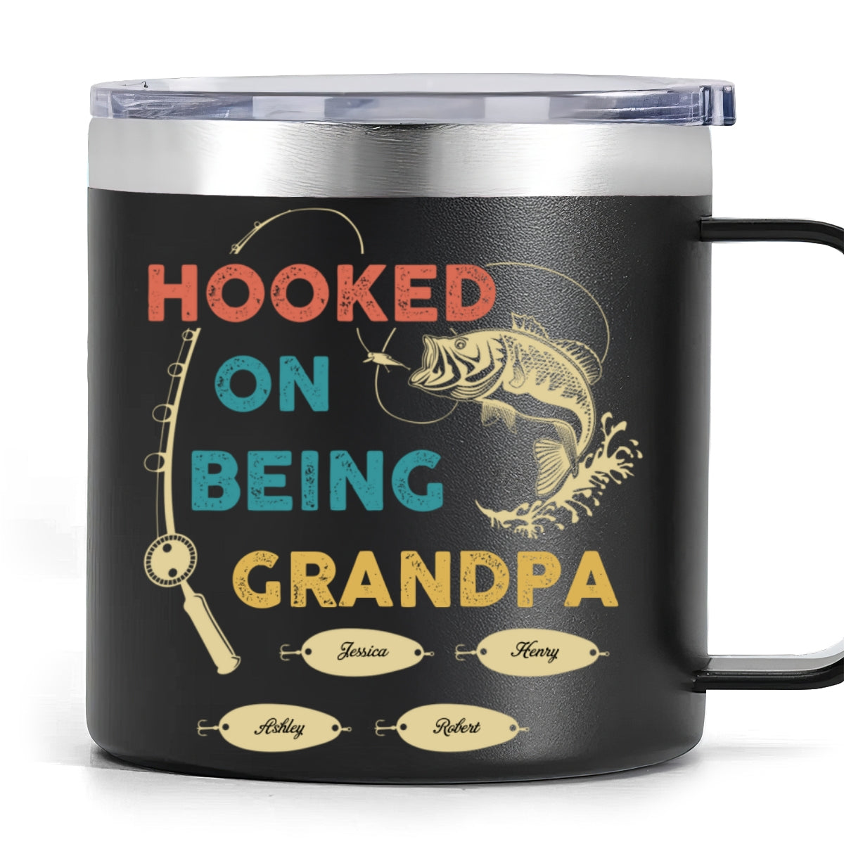 Hooked On Being Grandpa Fishing Personalized Stainless Steel Tumbler With Handle
