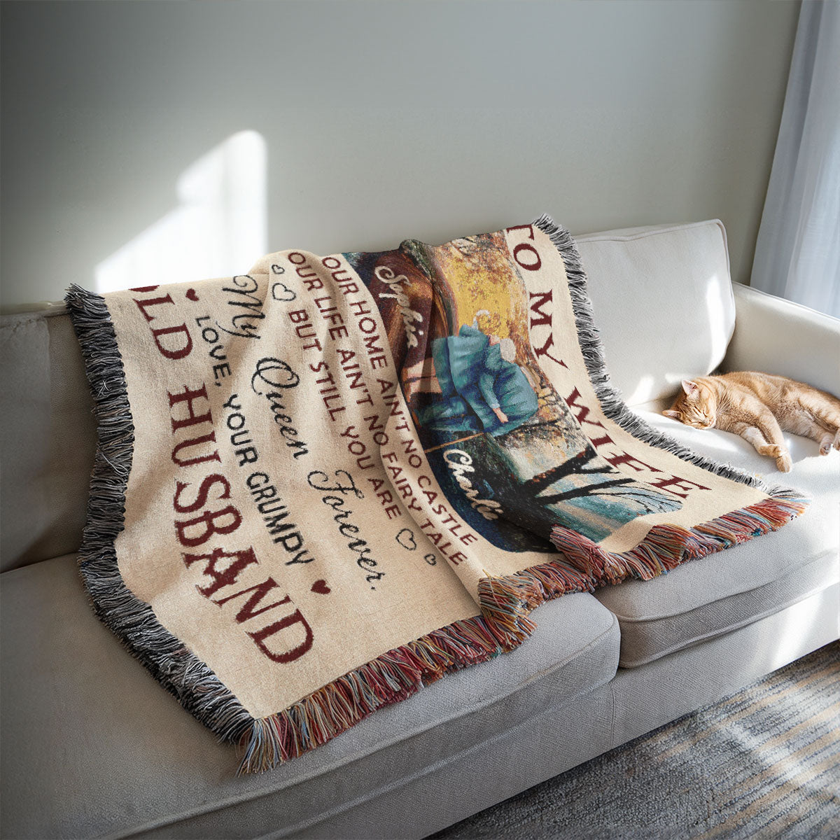 To My Wife Husband Old Couple Walking Together Personalized Tapestry Woven Blanket
