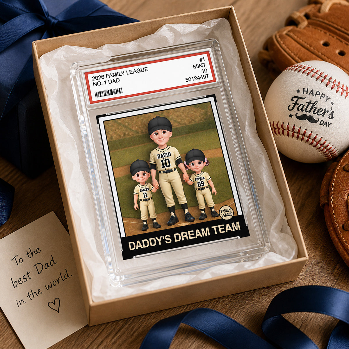 Baseball No. 1 Dad Man & Kids Trading Card Style - Personalized Acrylic Block Plaque - Father's Day Gift For Baseball Dad