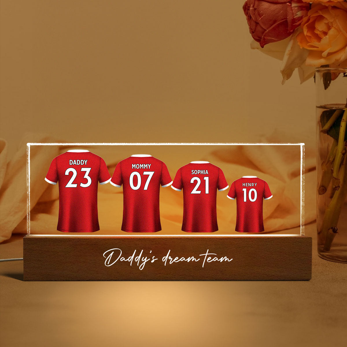 Daddy's Team Soccer Shirt Personalized Acrylic Block LED Night Light