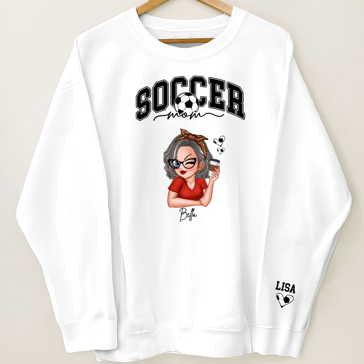 Soccer Mom Kids Name On Sleeve Personalized Sweatshirt, Perfect Gift For Soccer Mom