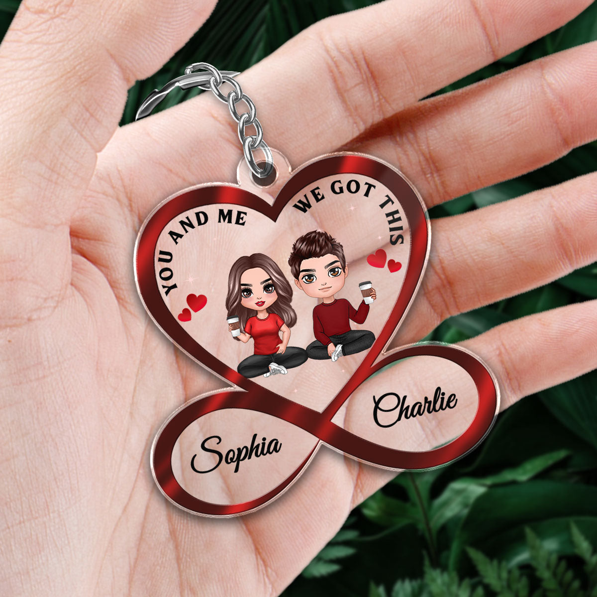 Infinity Heart Doll Couple Sitting Anniversary Gift For Him Gift For Her Personalized Acrylic Keychain