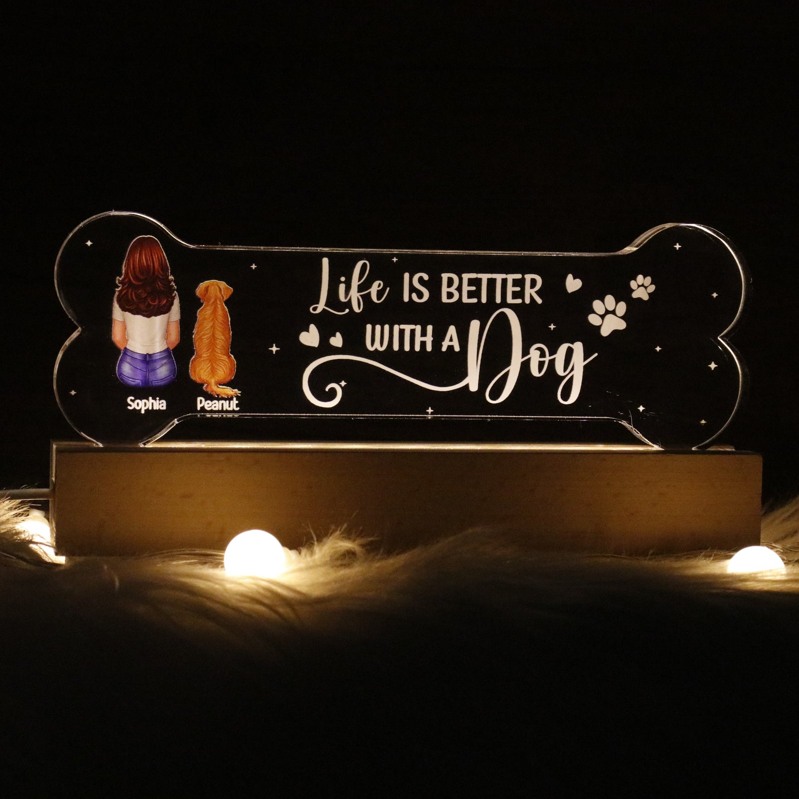 Pawfect Gift For Dog Lover Bond Can‘t Be Broken Personalized Bone Shaped Acrylic Block LED Night Light