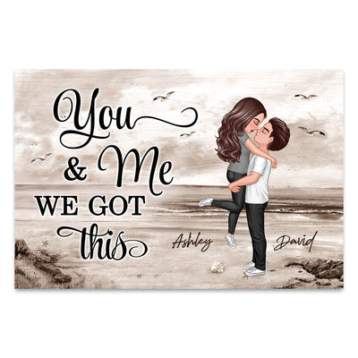 Retro Vintage Couple Hugging Kissing Beach Landscape Personalized Horizontal Poster