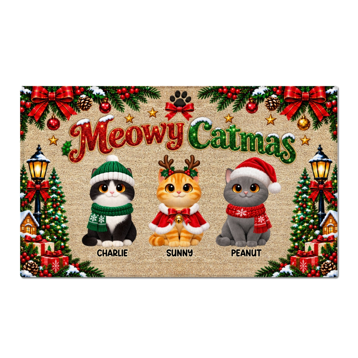 Christmas Meowy Catmas Cute Cats - Personalized Doormat - Christmas Gift For Cat Lovers, Christmas Decor