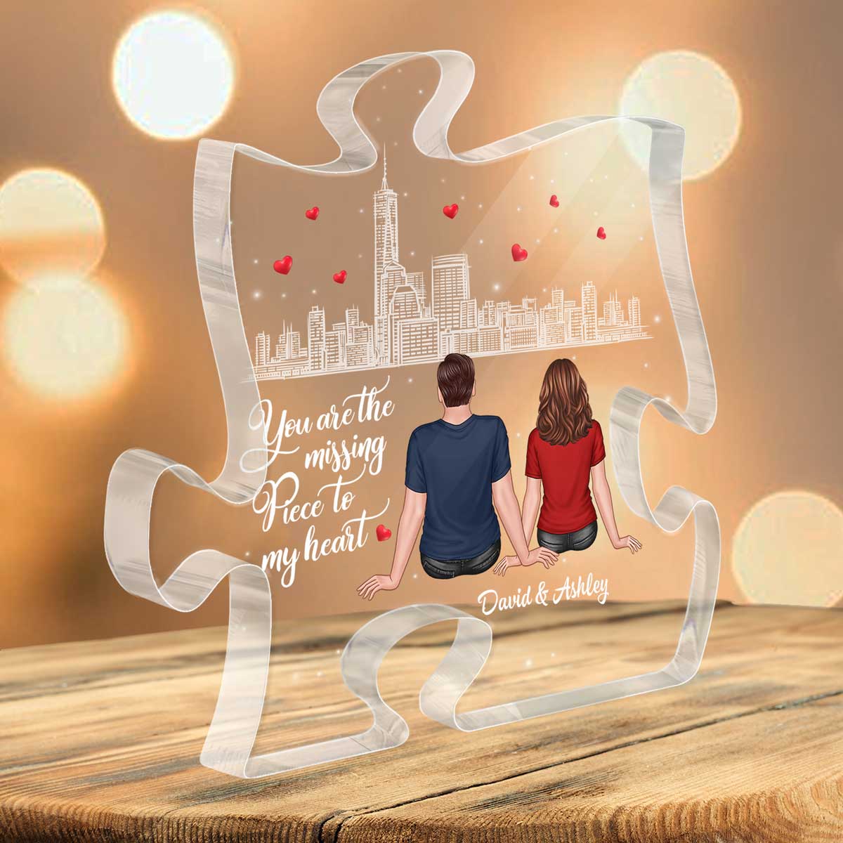 The Missing Piece To My Heart Couple Back View Personalized Puzzle Acrylic Plaque