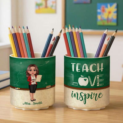 Green Board Teach Love Inspire Personalized Rotating Pen Holder, Teacher Appreciation Gift, Back To School Gift