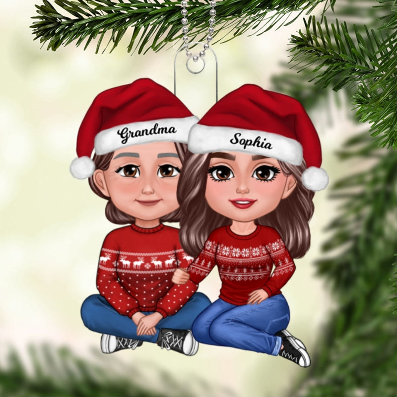 Granddaughter Sitting With Grandmother Christmas Personalized Acrylic Ornament