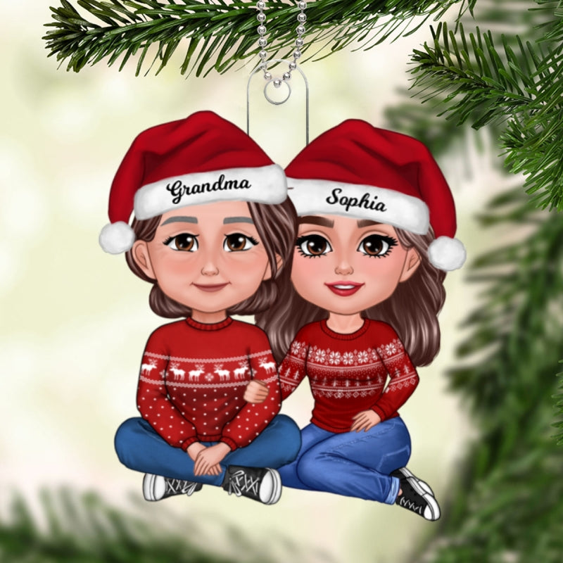Granddaughter Sitting With Grandmother Christmas Personalized Acrylic Ornament