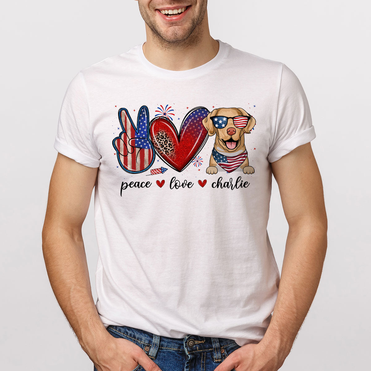 Peace Love Dogs USA Flag Pattern Personalized Shirt, Gift For Dog Mom, Dog Dad, Dog Lovers